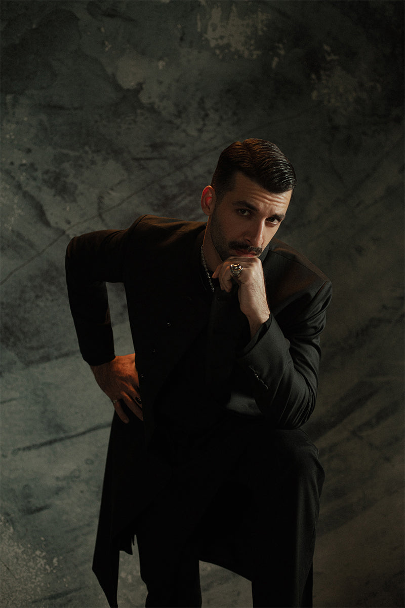 Sophisticated black sherwani for men with matching shawl