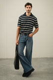 Navy Blue Striped Polo Shirt