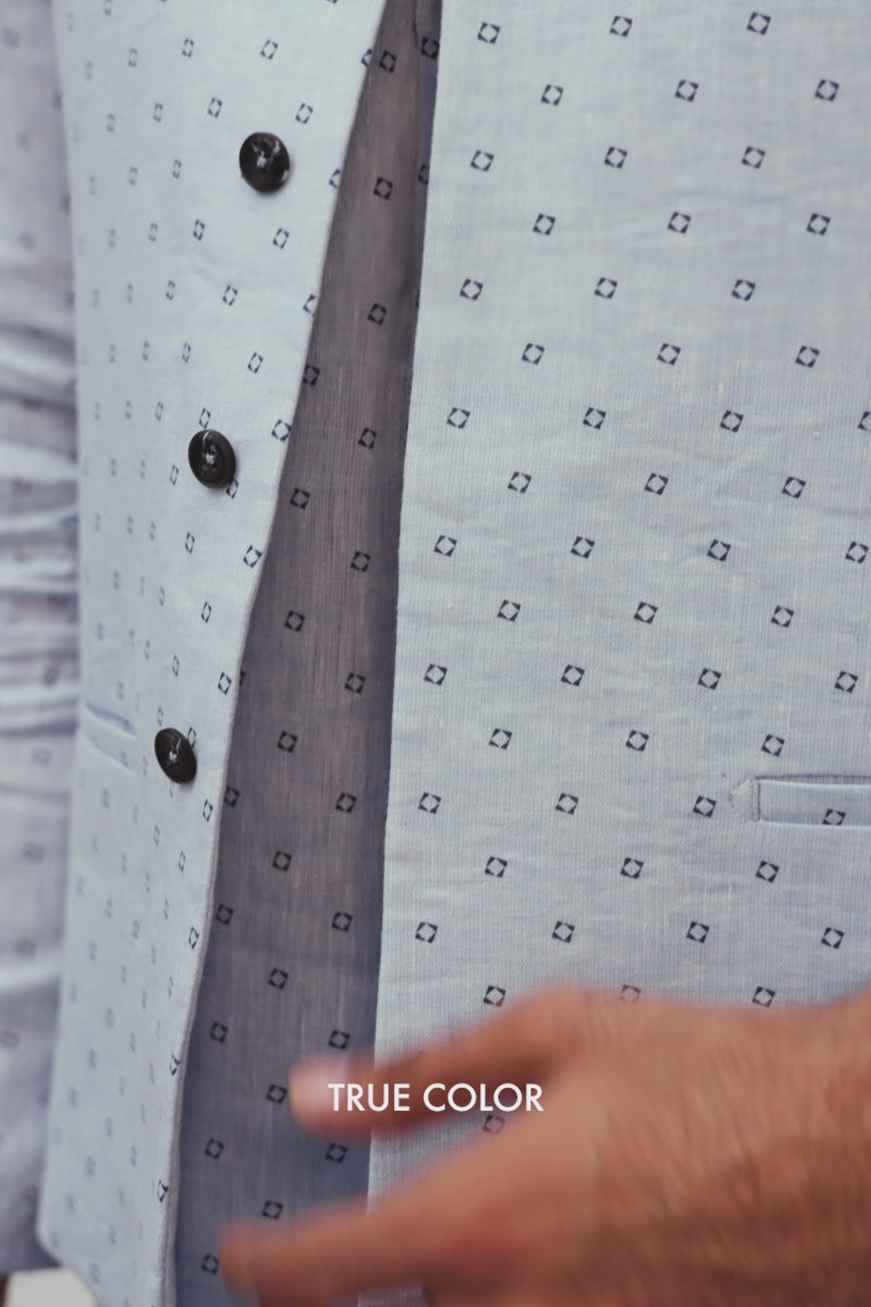 SKY BLUE BLOCK PRINT WAISTCOAT
