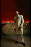 IVORY WHITE SELF JAMAWAR SHERWANI